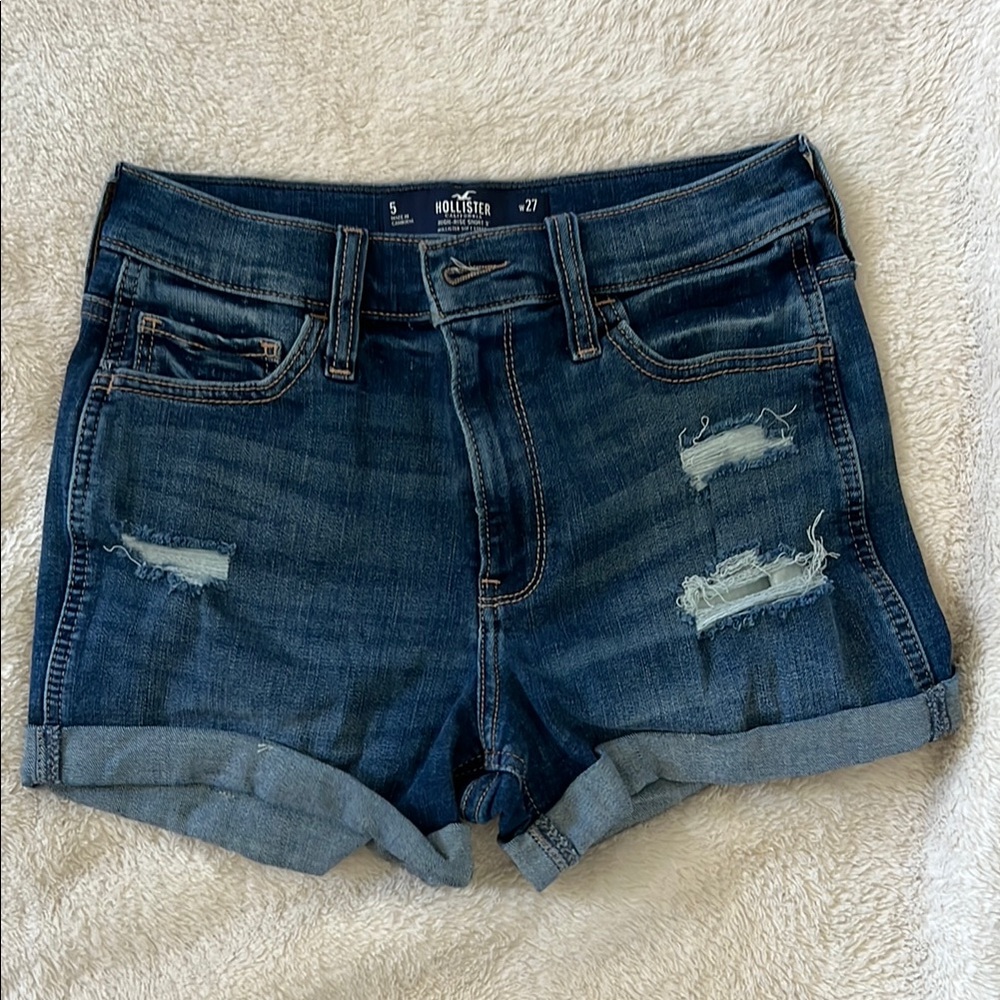 Hollister Blue Jean Shorts Distressed Cuffed Hem